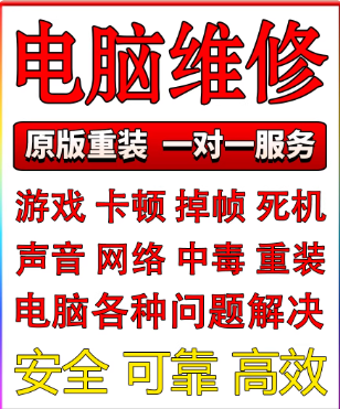 电脑维修系统重装远程故障修复解决蓝屏黑屏卡顿驱动安装网络问题